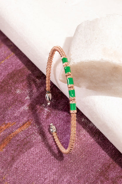 Green and rose gold open bracelet