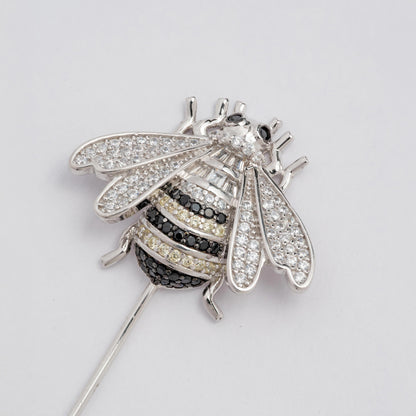 Honey Bee Lapel Pin in Silver and Black Stonework