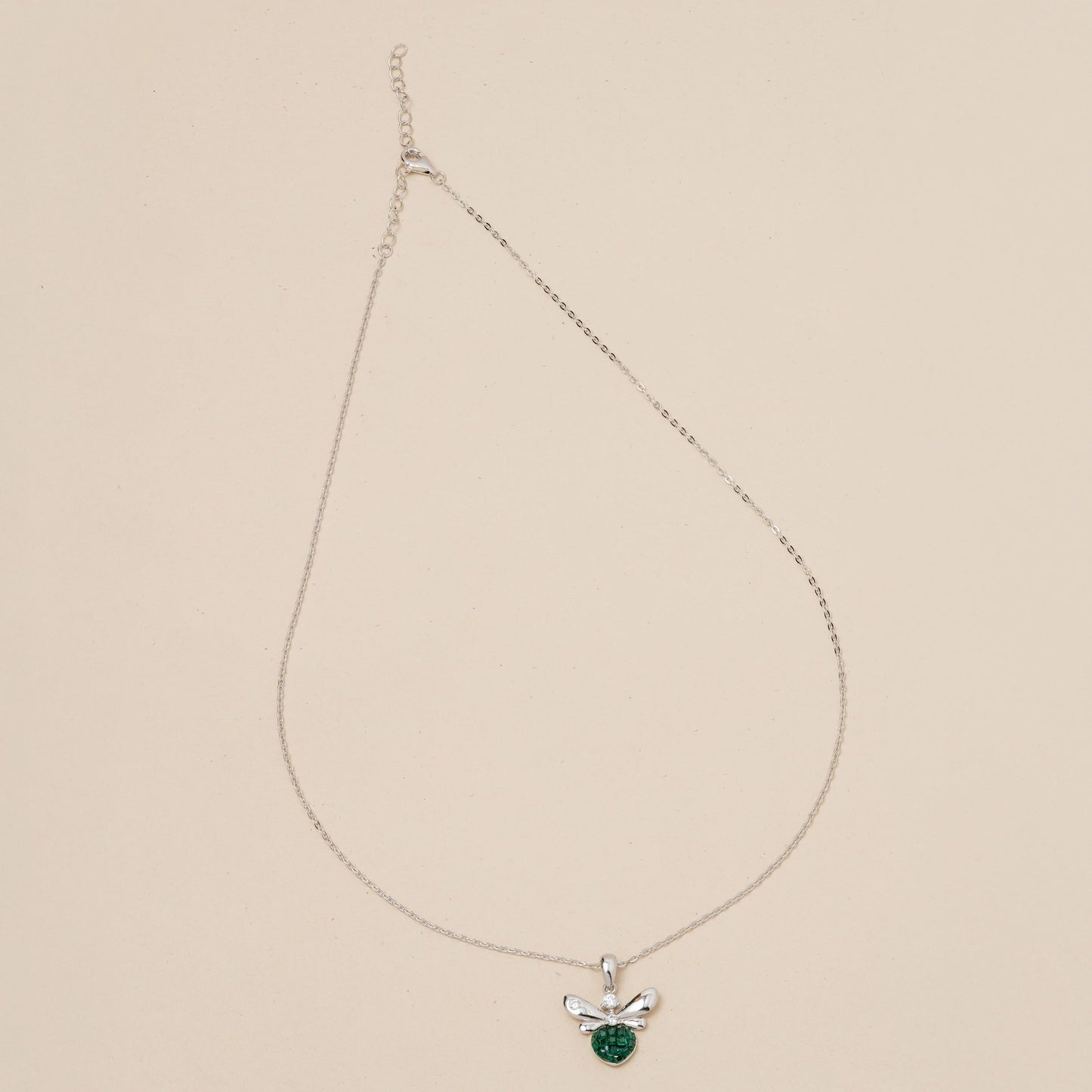 Green-Stoned Bee Pendant with Sleek Silver Chain