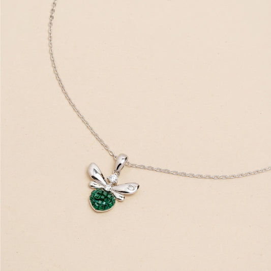 Green-Stoned Bee Pendant with Sleek Silver Chain