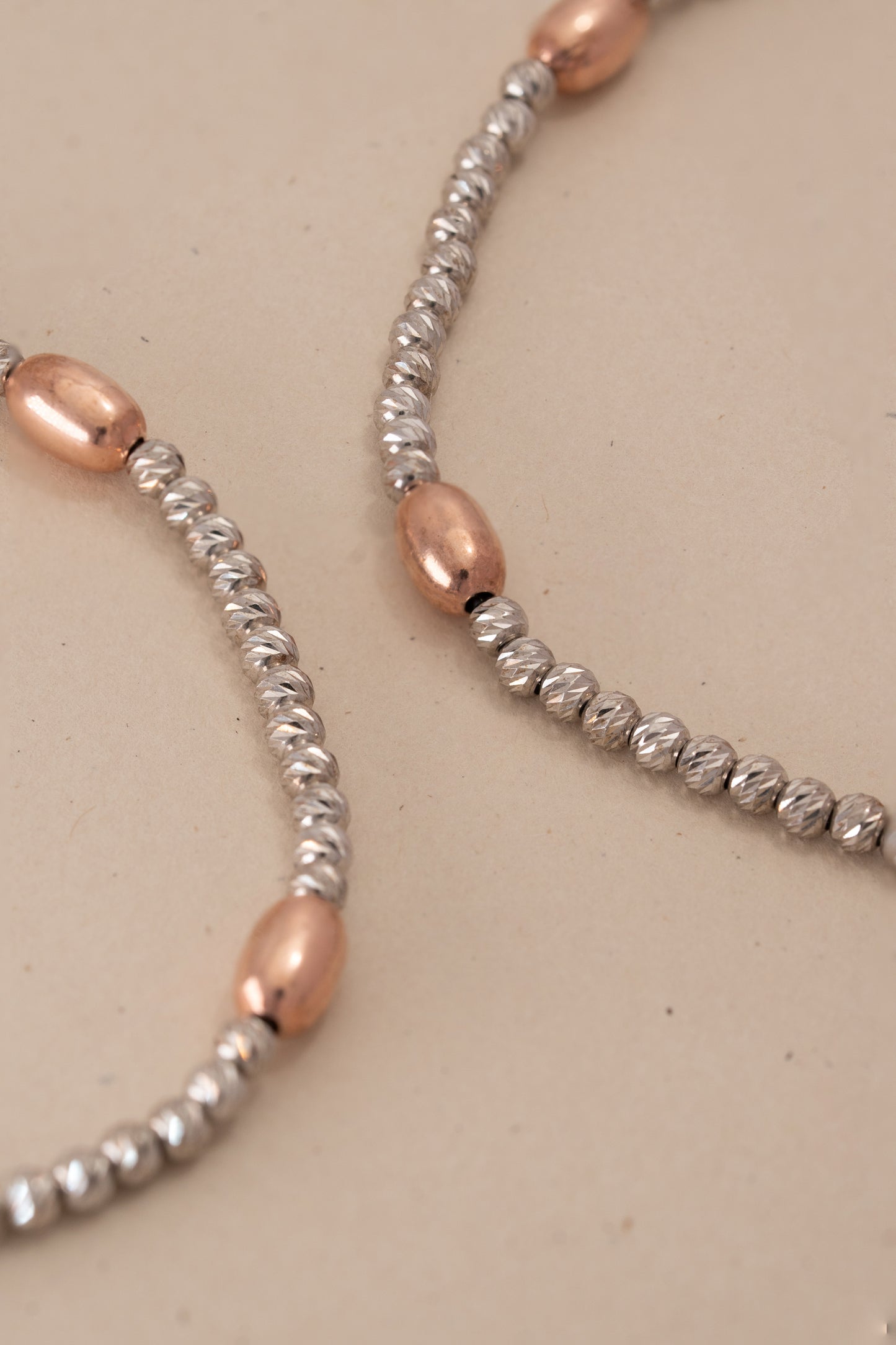 Silver Anklet with Rose Gold Beads