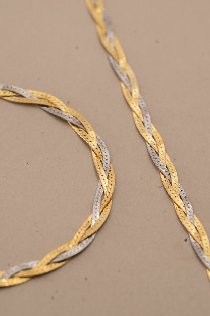 Two-Color Braided Anklet in Gold and Silver